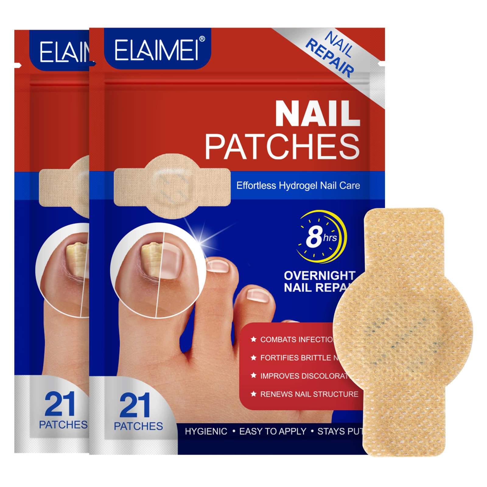 Toenail Treatment Extra Strength, Nail Repair Patches, 8 Hours Overnight Renewal for Thick, Brittle and Discolored Toe Nail, Repair & Strengthen Damaged Foot Nails, 2 Pack (42 Pcs)
