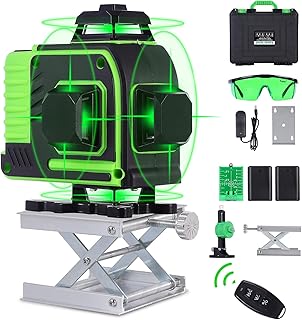 Laser Level,4D Laser Level 360 Self Leveling, 200Ft Green Laser Level Lines Tool, 4x360° Cross Line Laser for Construction and Picture Hanging, with 2 Rechargeable Batteries (8 Hrs)
