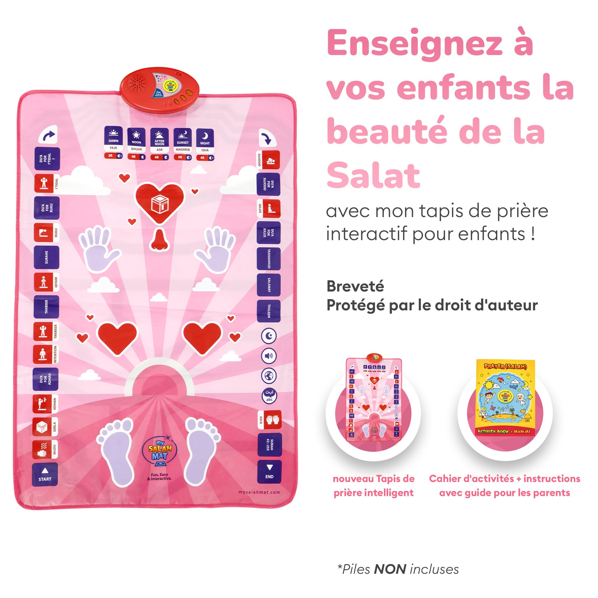 Tapis de prière Musulman Enfant - Tapis de prière Musulman électronique pour Apprendre la Salat - Tapis prière avec 15 Langues et Haut-Parleur - Livres islamiques pour Les 3 à 8 Ans par My Salah Mat