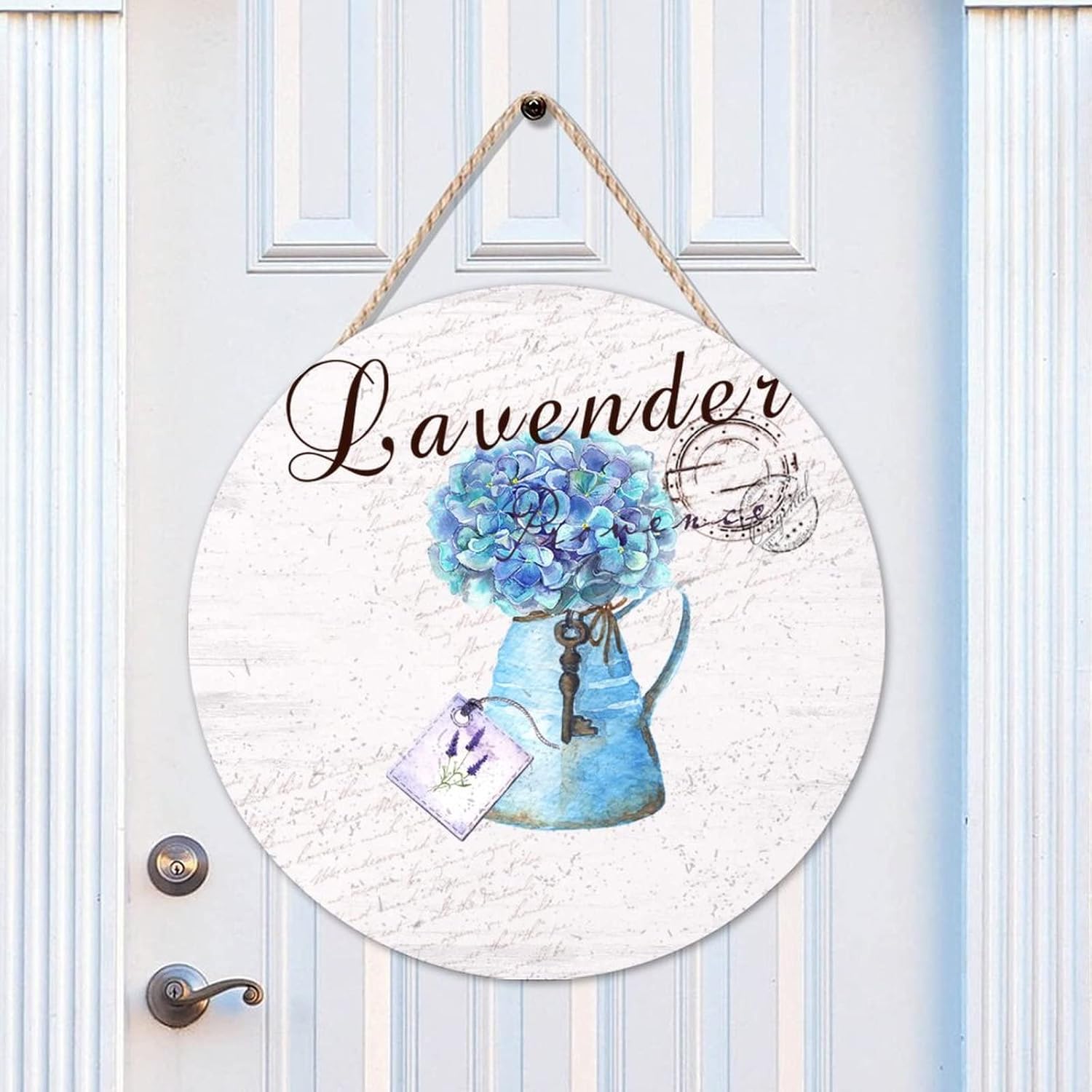 Lavender Front Door Sign, Floral Wood Door Sign, 16x16in Vintage Wall Door Hanging Sign for Outdoor Front Porch Farmhouse Front Door Decor Housewarming Gifts