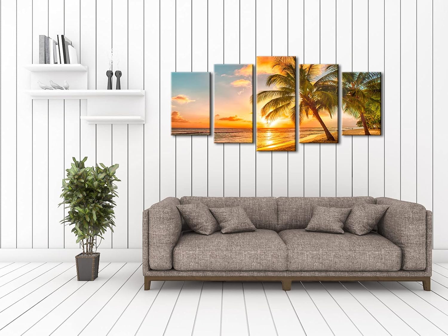 Wieco Art Cozy Sea Canvas Prints Wall Art Ocean Beach Pictures Paintings for Living Room Bathroom Home Decorations Modern 5 Piece Stretched and Framed Grace Contemporary Seascape Giclee Artwork 10x16inchx2pcs,10x20inchx2pcs,10x24inchx1pc