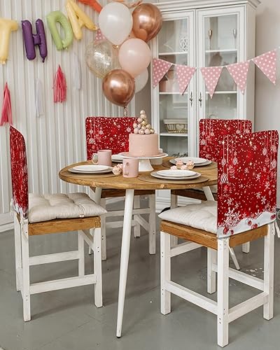 Miniatura 2 de Meet 1998 Juego de 6 fundas de silla de Navidad con respaldo rojo, protector de silla de bolas de Navidad elásticas para cocina, hotel, extraíble,