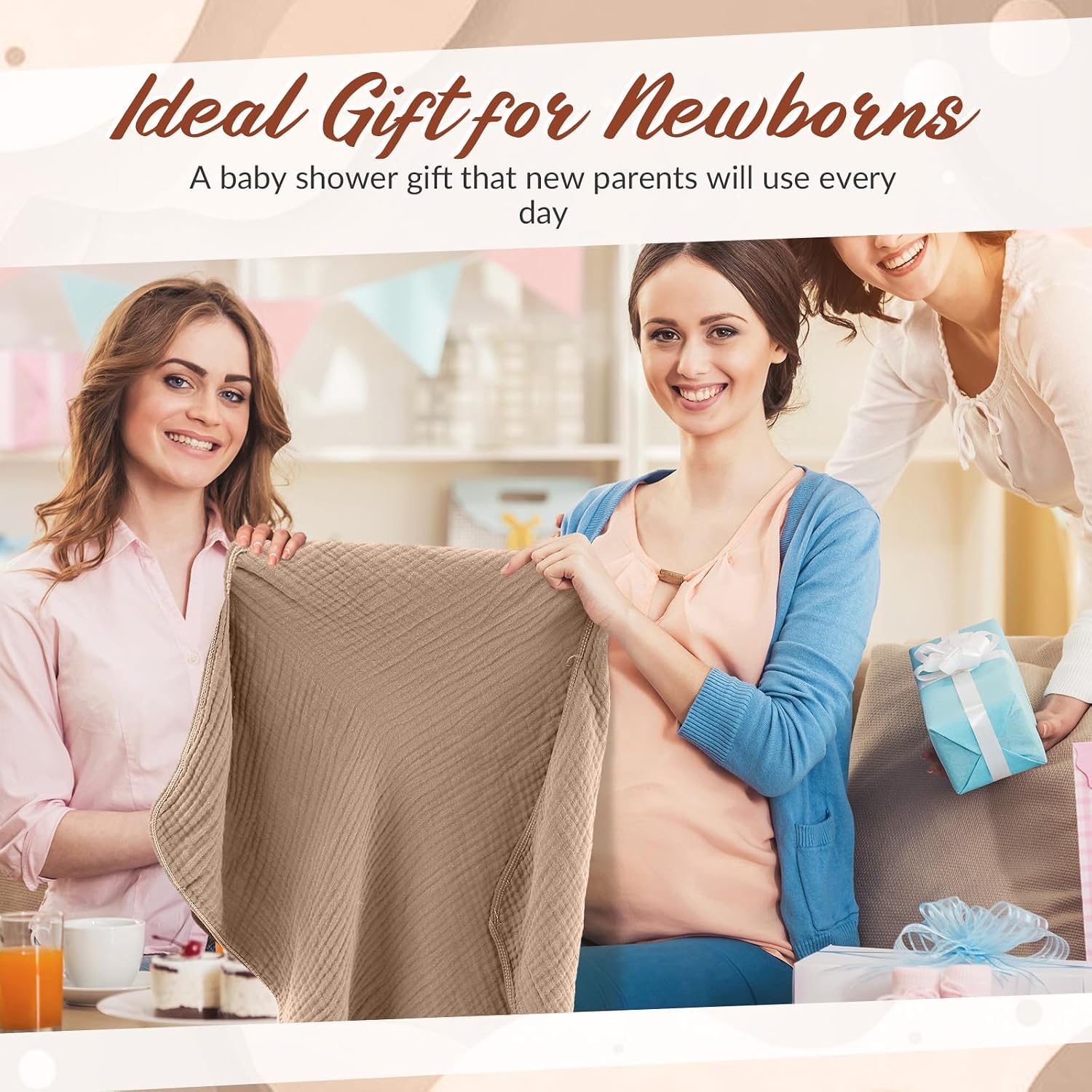 Hahafelt 6 Pcs Muslin Hooded Bath Towels Washcloths and Bibs Set, Muslin Cotton Baby Towels Absorbent Hooded Blanket Towel Infant Bibs for Boys Girls Newborn Infant Essential(Dark Brown, Khaki)