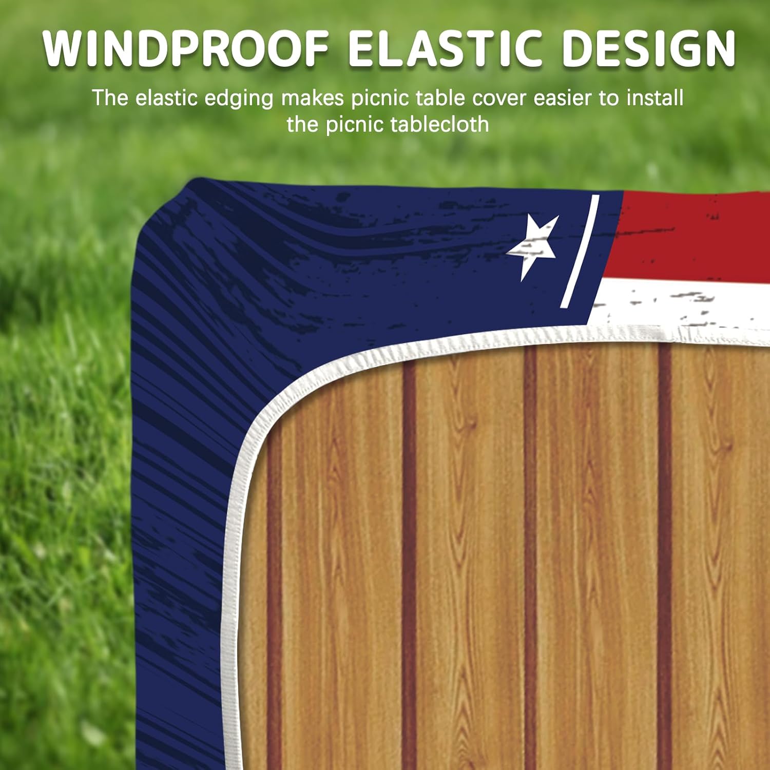 Picnic Table Cover with Bench Covers Elastic Edges, 3 Pcs National Flag Fitted Table Cover with Drawstring Bag, Waterproof Windproof Aesthetic Camping Tablecloth, Outdoor Camping Essentials 72 Inch