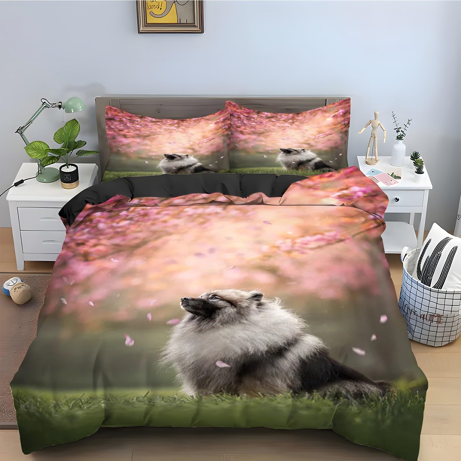 Housse de couette Keeshond 240x260 anti-plis en microfibre avec zip