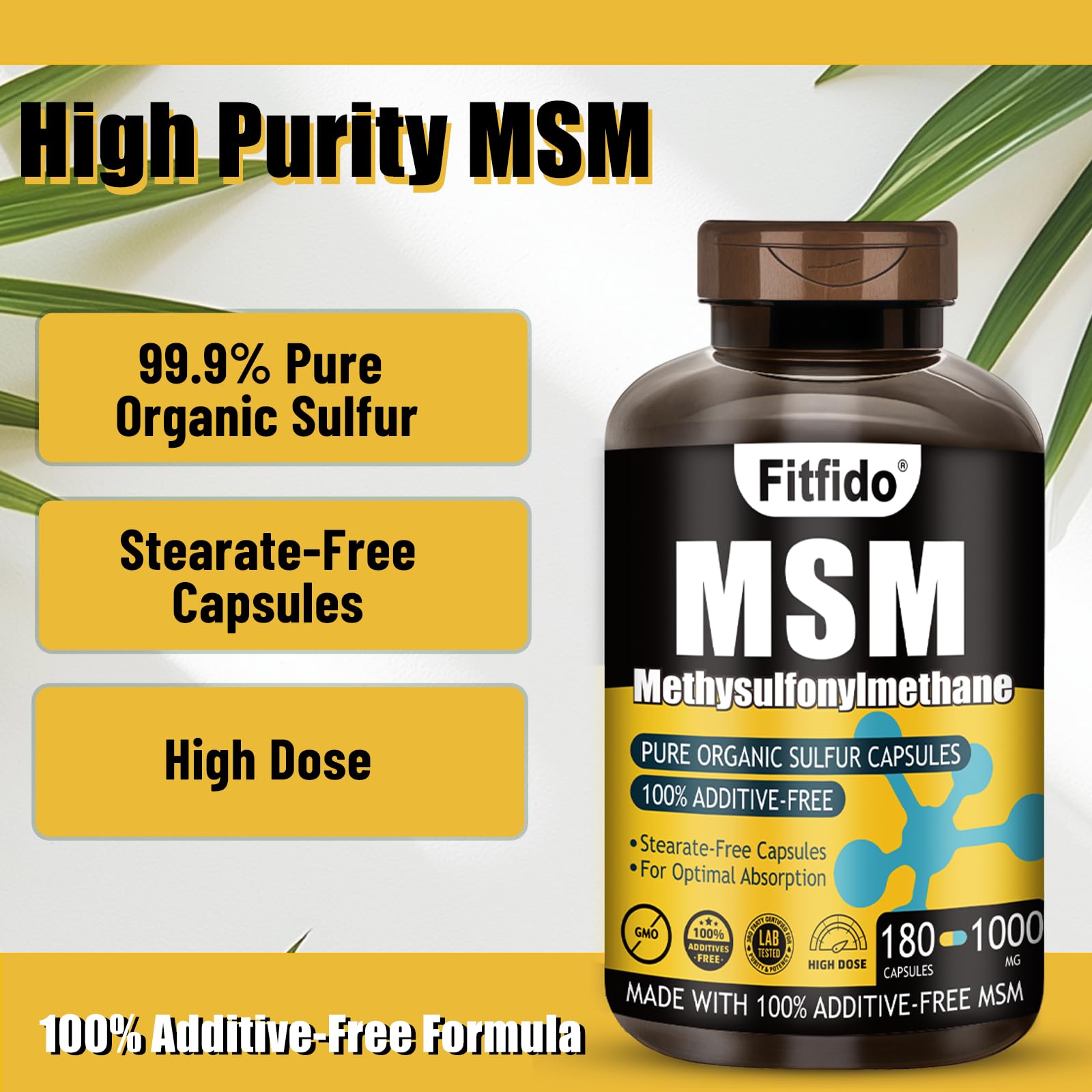 MSM Capsules 1000mg, 99.9% Pure Organic Sulfur, 180 Count — Amazon image 3