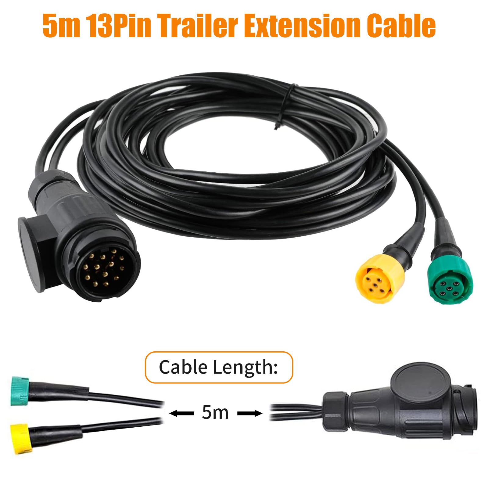 Connettore Cablaggio Spina Rimorchio 13 Poli, Cavo Rimorchio Agricolo 5M TM1007 con 2x Attacco Baionetta 5 Core, Cavi Prolunga PVC per Illuminazione Luci Posteriori, Camion, Caravan, Trattori, Auto