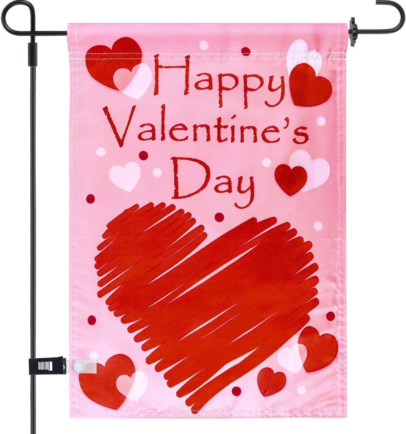 Chuangdi Garden Flag 12 x 18 Inch Decorative Valentine Day Heart Garden Flag with 1 Rubber Stopper and 1 Clear Anti-Wind Clip