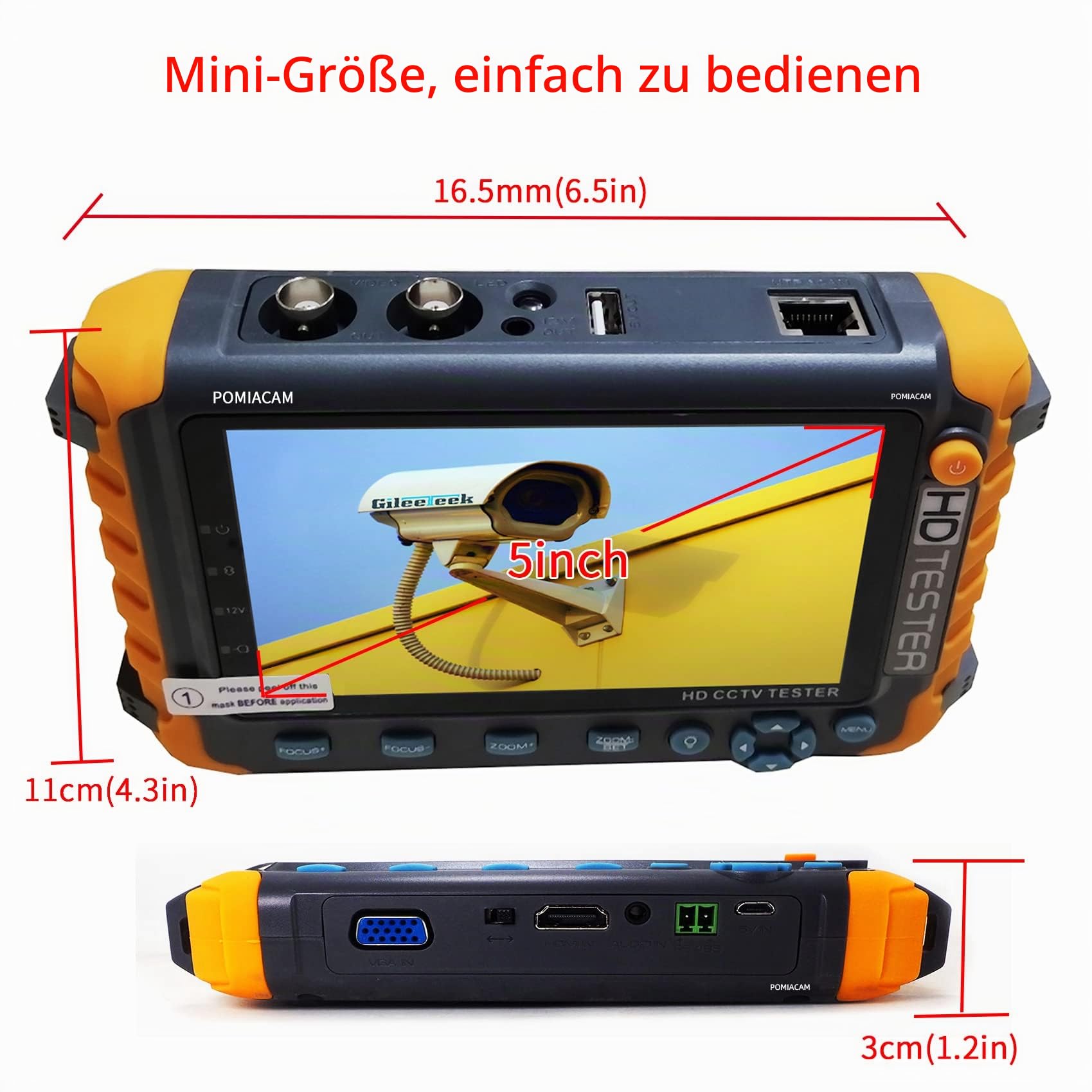 Überwachungskamera-Tester IV8W 12,7 cm (5 Zoll) TFT LCD 4-in-1 8MP AHD TVI 8MP CVI CVBS Koaxial HD Video Monitor Unterstützung PTZ Controller UTP Kabel Test VGA HDMI Eingang DC12V Ausgang