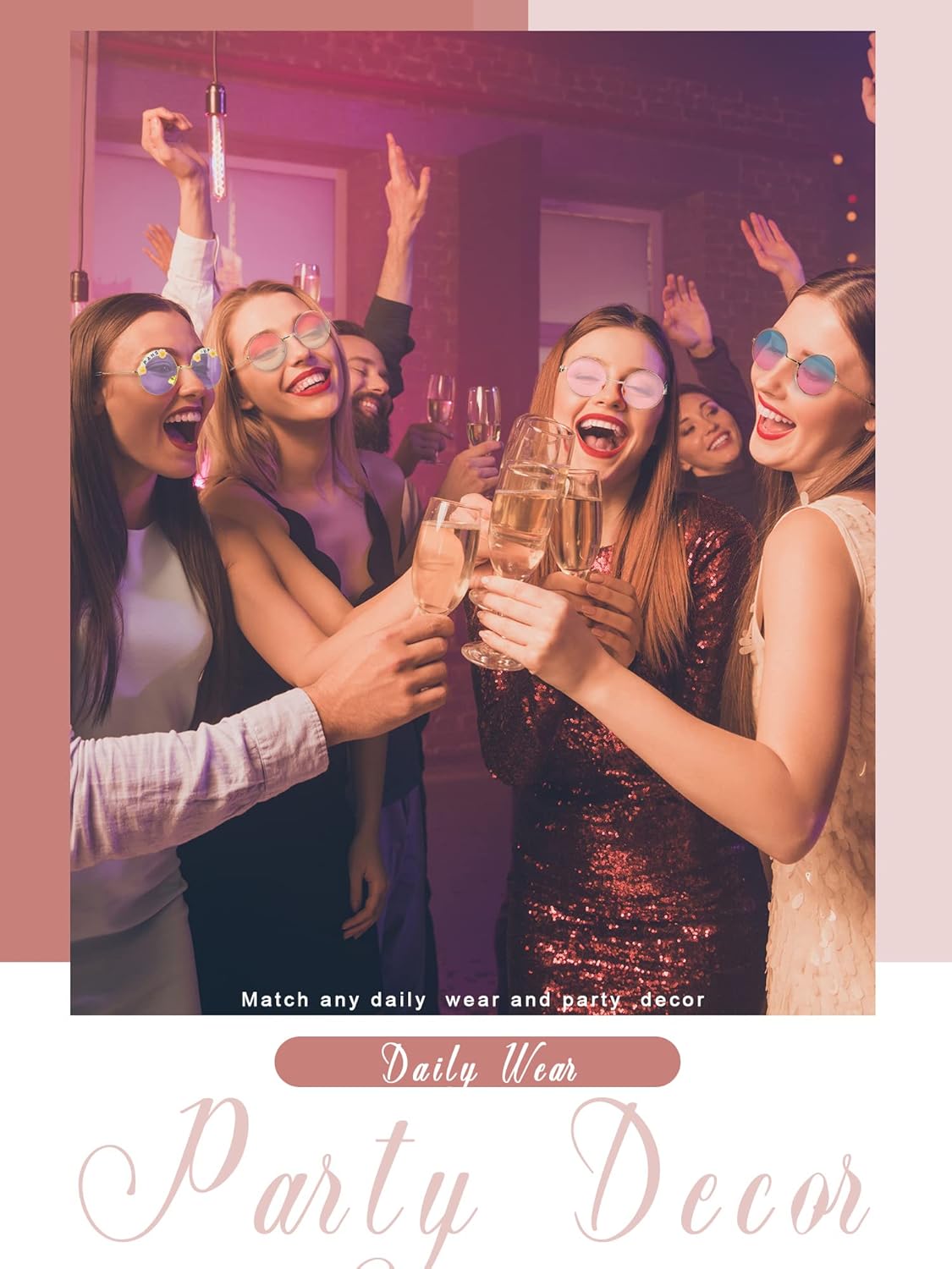 Miniatura 7 de 8 pares de gafas de sol redondas para adultos, con 200 cuentas de letras, 50 cuentas de margaritas y pegamento para mujeres y hombres