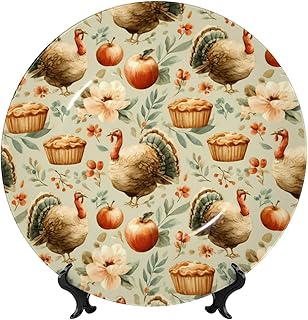 Mosytuky Porcelain Decorative Plate Of 7in For Kitchen Dining Room Wine Cabinet Home Decor Art Decoration With Display Stand,Turkey And Thanksgiving (2)