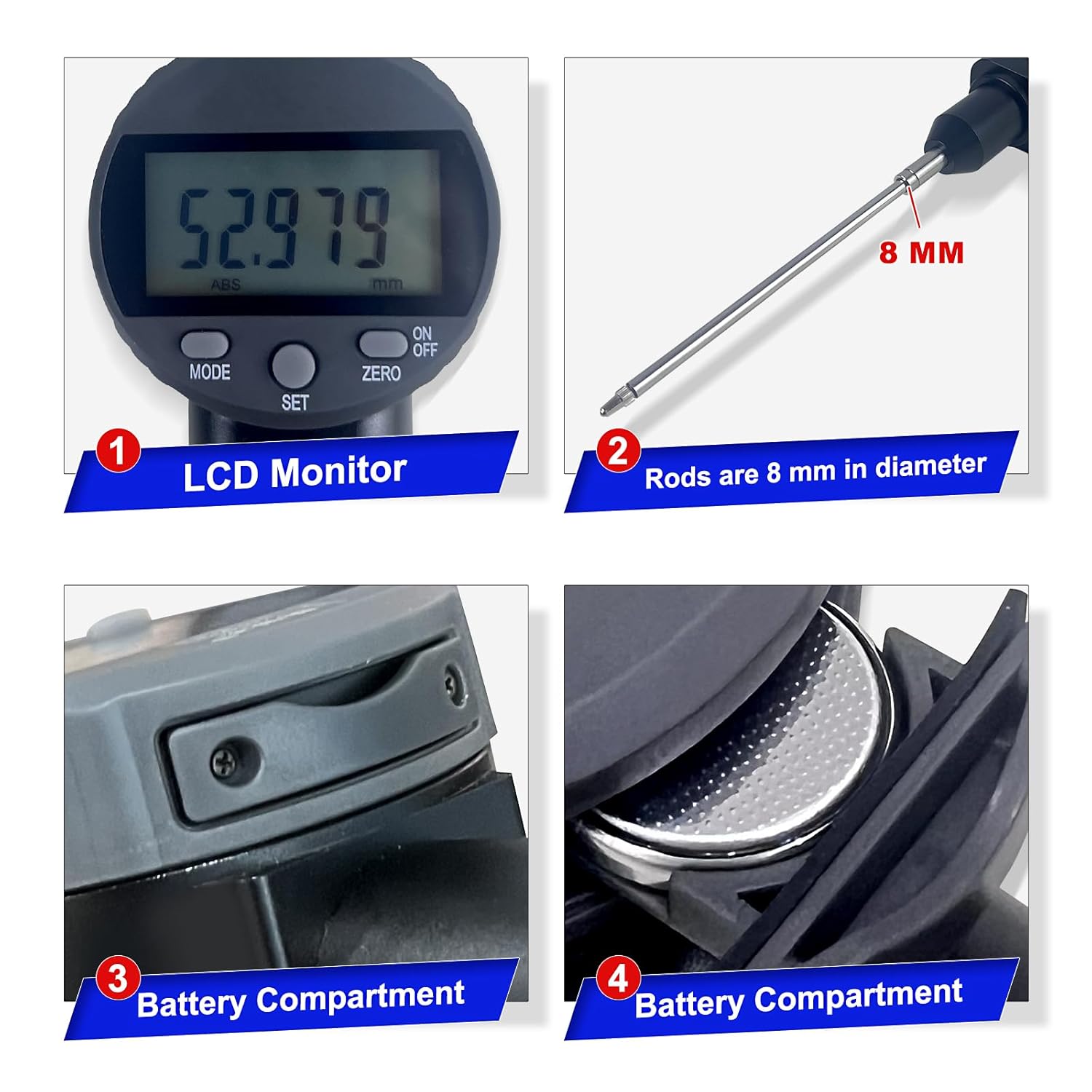 Digital Dial Gauge,with A Range of 100mm/4 in,Dlectrical Digital Indicator Graduation Resolution of 0.001mm