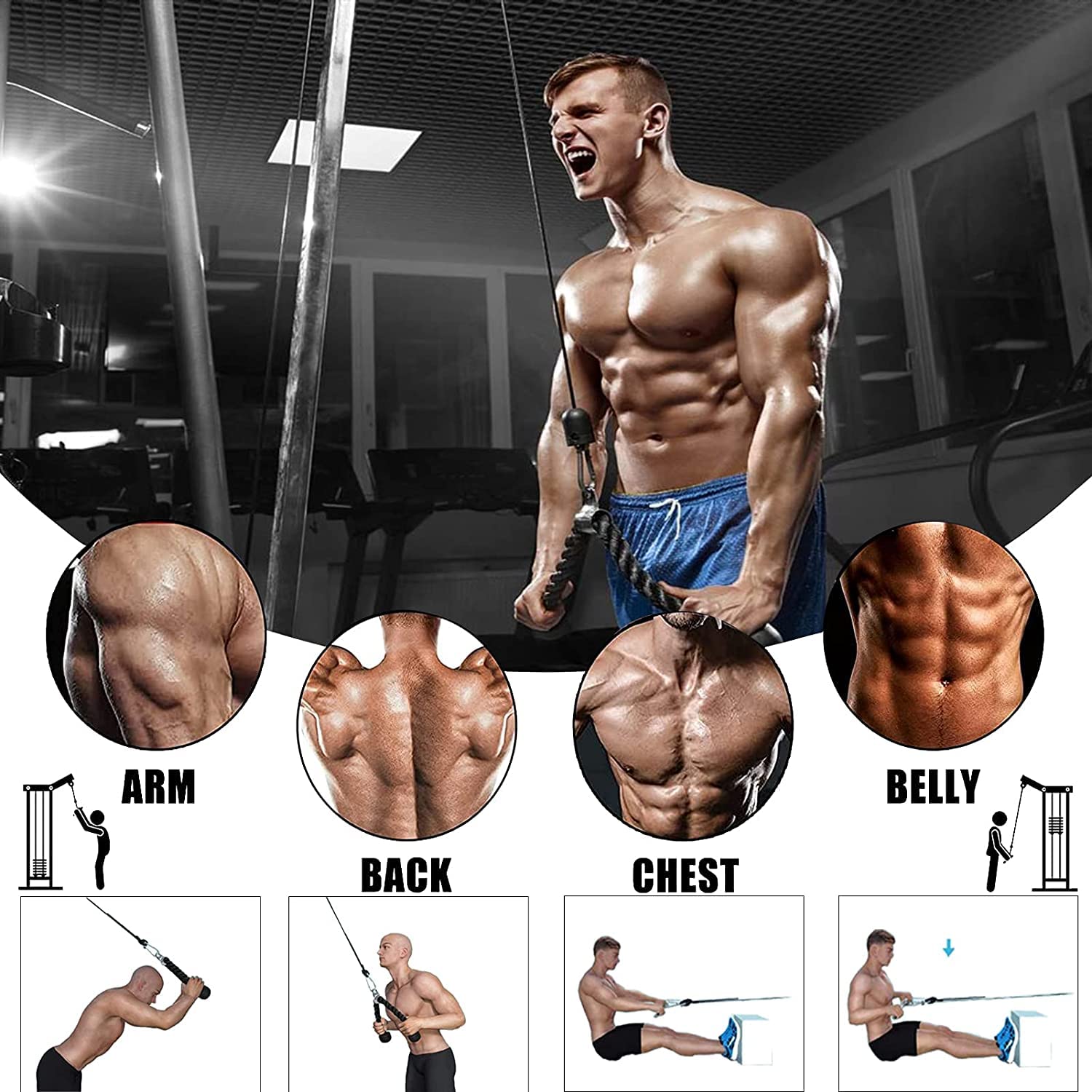 Taeku Kabelzug, Gewicht Fitnessgerät Trizeps Latzug Unterarmtrainer Kabelmaschine Arm Krafttraining für Zuhause Sportgeräte (Trizeps Seil)