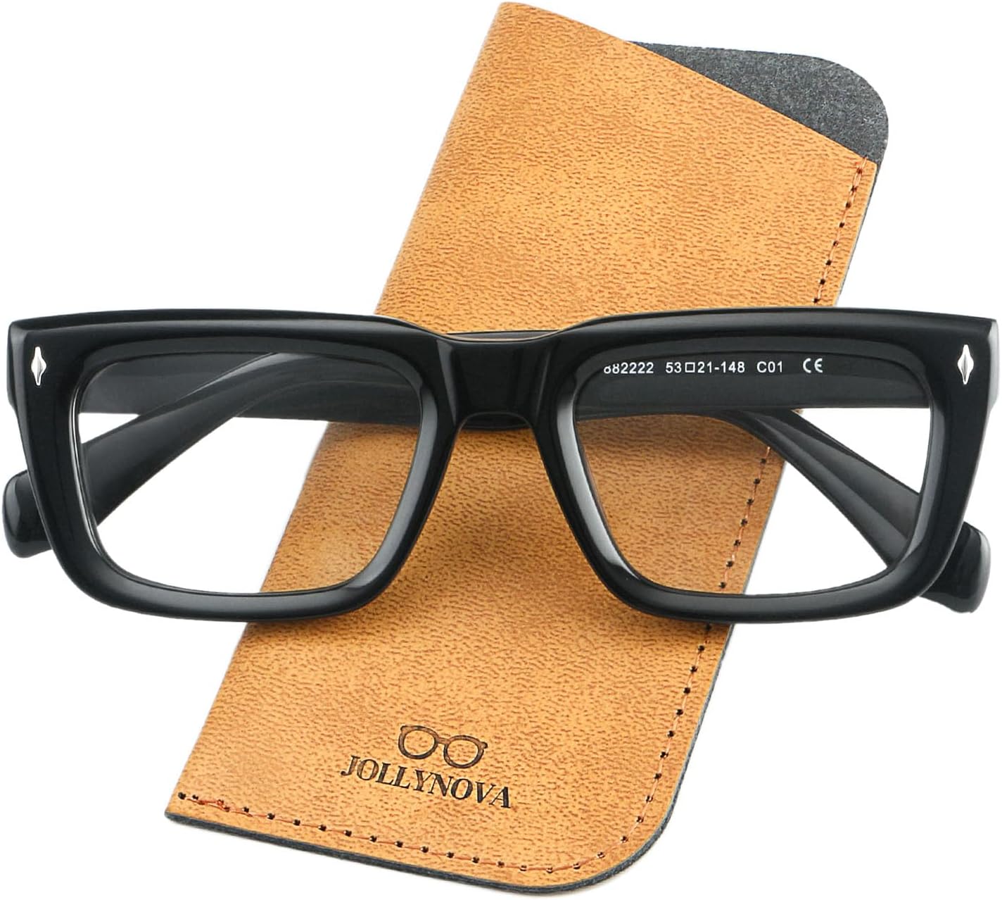 JOLLYNOVA Sutton Retro Rectangle Acetate Thick Glasses Frame Prescription Optical Eyewear for Women Men 53-21-148mm