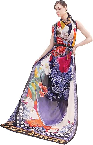DANA XU Bufanda y mantón extragrande de seda de morera 100% para mujer, bufanda pashmina floral para vestidos de noche, suave y de gran tamaño