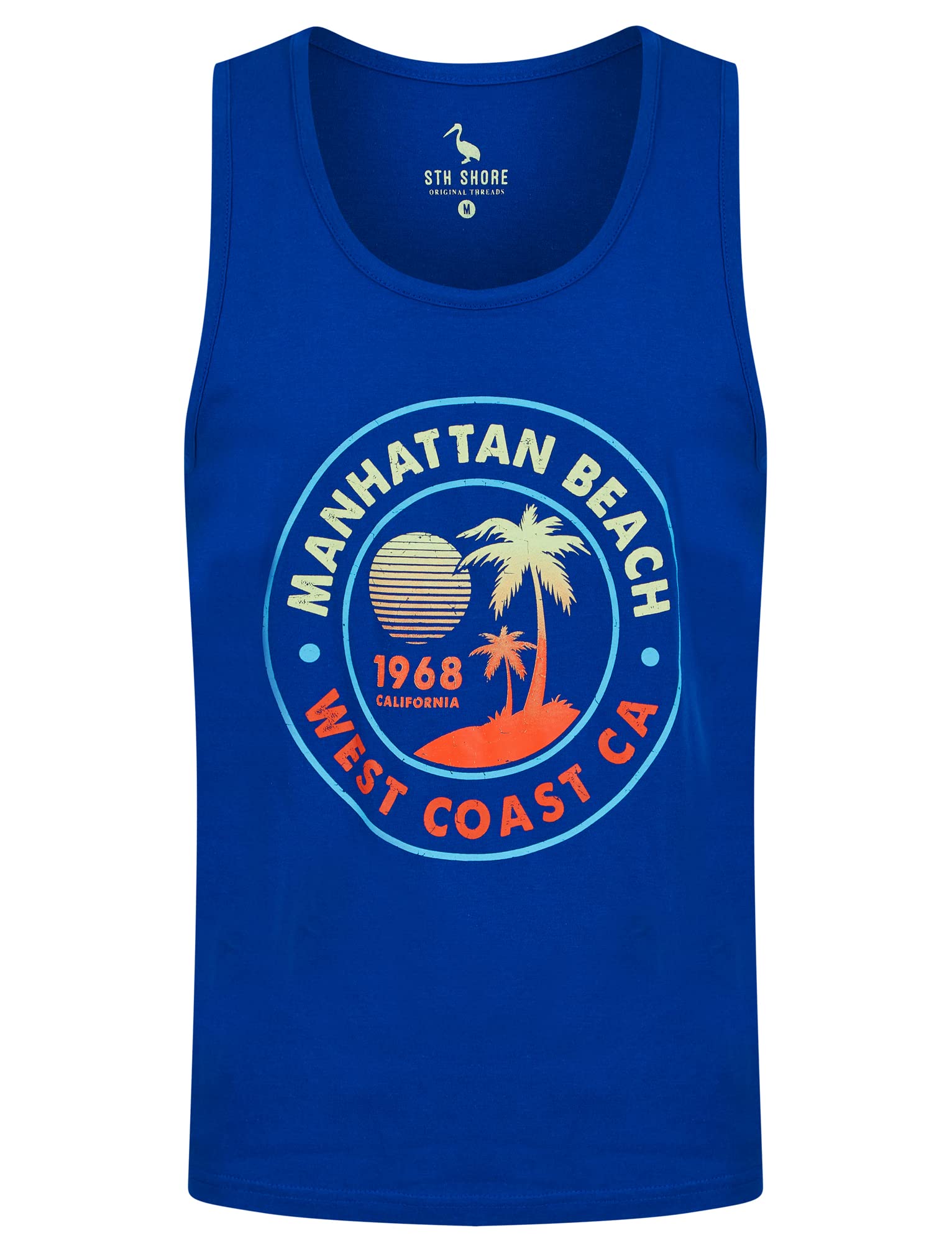 Sth. Shore Men's Sea Surf Blue Manhattan Beach Motif Print Cotton Vest Top