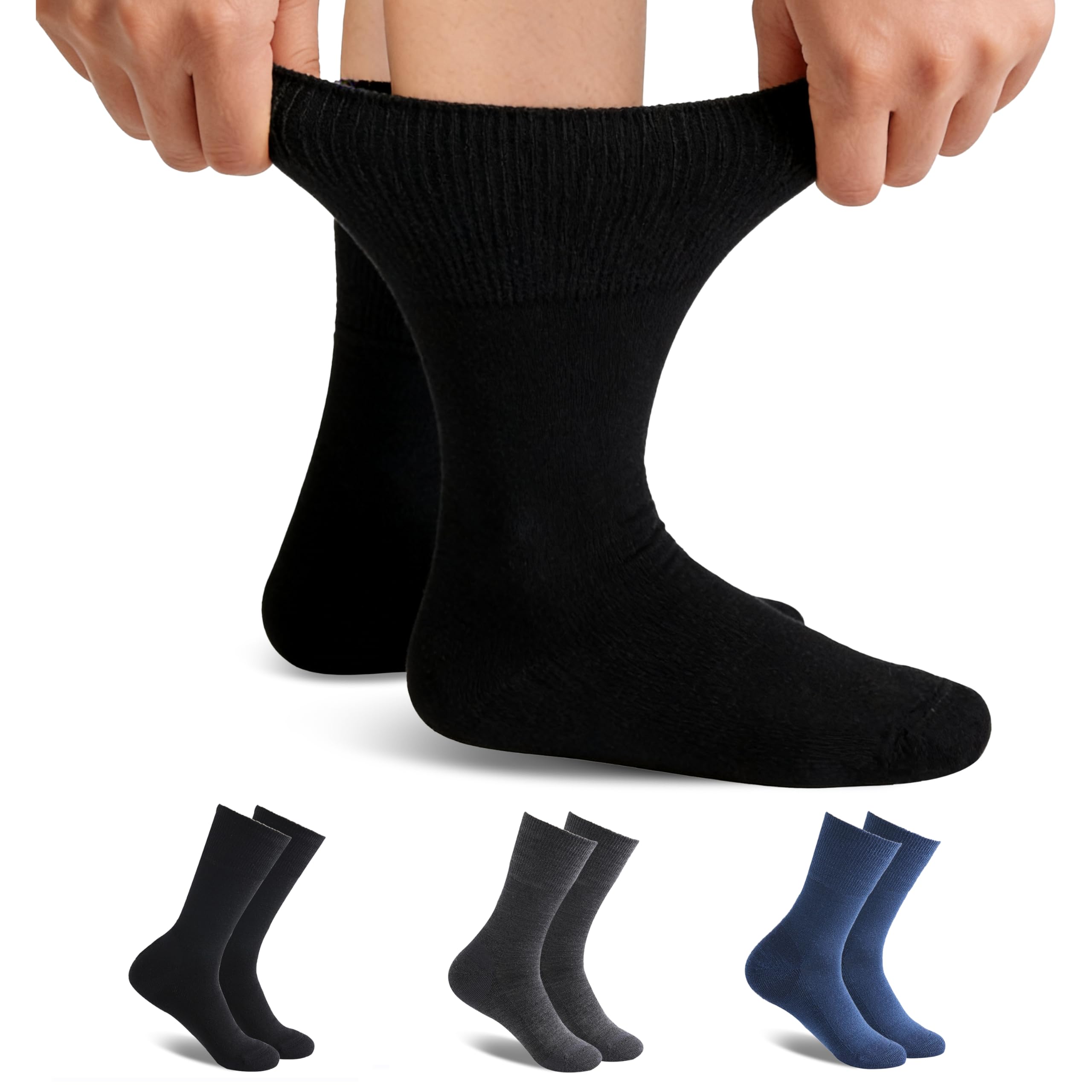 Forcool Merino Wool Non Binding Loose Top Cushioned Sole Dress Crew Diabetic Socks for Men and Women, M/L/XL, 3 Pairs