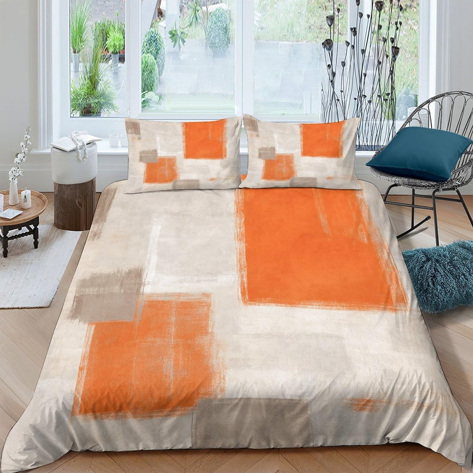 Ctjqhvkz Style-8 3D Printed Orange Geometric Fitted Sheet Microfiber Soft Abstract Block Mattress Cover For Bedroom Dorm Modern Decor Single（135X200cm）