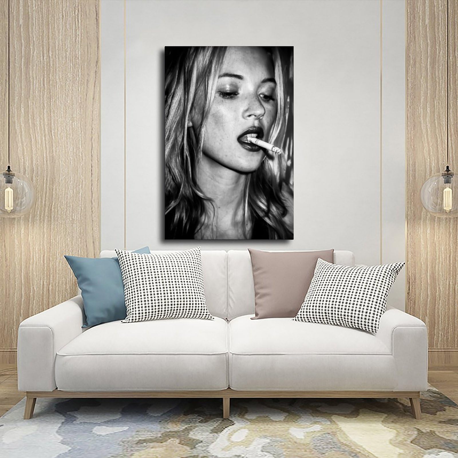 MAHWER Poster su tela con Kate Moss che fuma e beve birra, decorazione per camera da letto, sport, ufficio, camera da letto, regalo, senza cornice, 20 x 30 cm