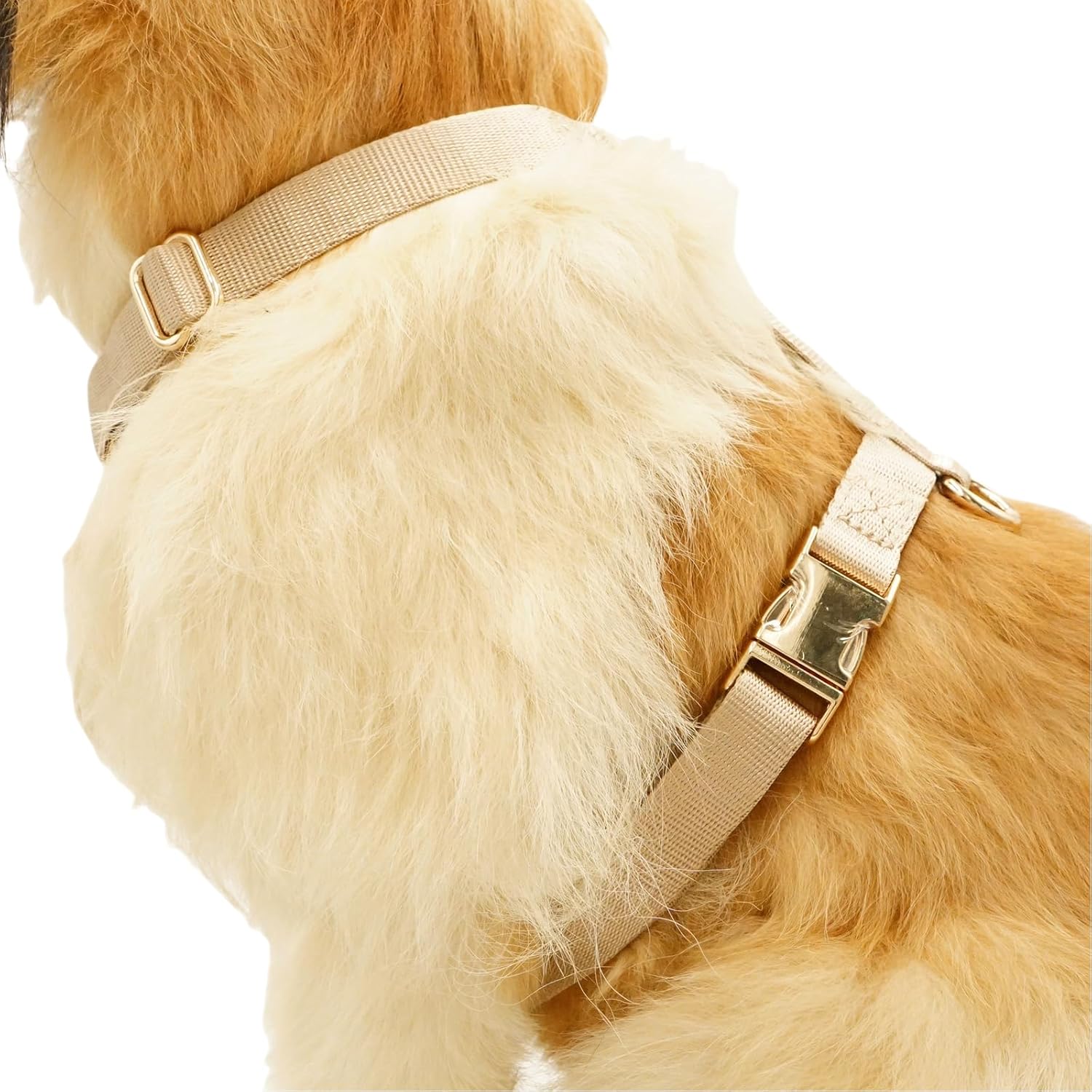 Nylon No Pull Dog Harness with Gold Metal Buckles,Easy Walking and Training Dog Harness (Tan, S)