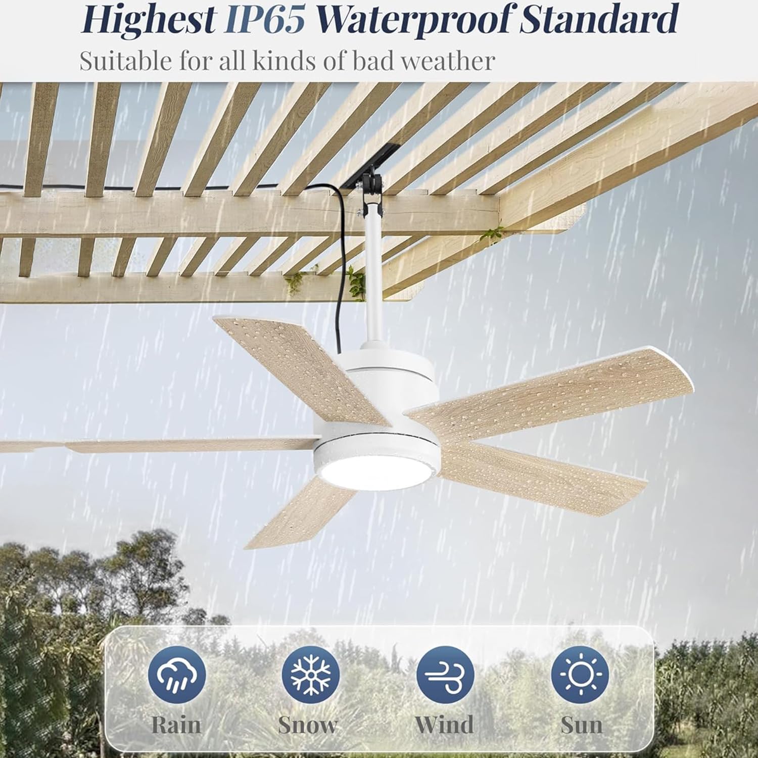 Ventilateur Plafond 106CM avec Lumiere IP65 Étanche Dimmable Télécommande Silencieux pour Intérieur Extérieur