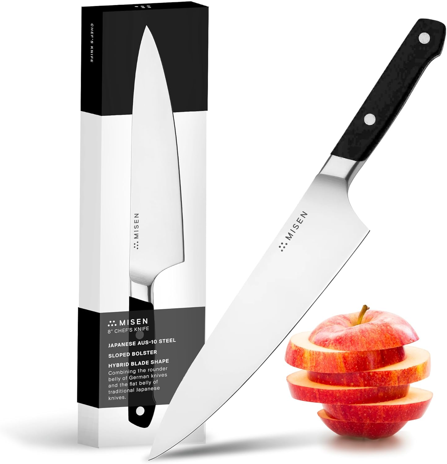 Misen 8" Chef Knife – High Carbon Japanese AUS-10 Stainless Steel – Hybrid German & Japanese Blade – Precision Kitchen Knife for Professionals & Home Cooks – Ultimate Cutting Performance - Black - Thumbnail 3