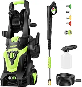 PowRyte Pressure Washer with Hose Reel, Foam Cannon, 4 Different Pressure Tips, Power Washer