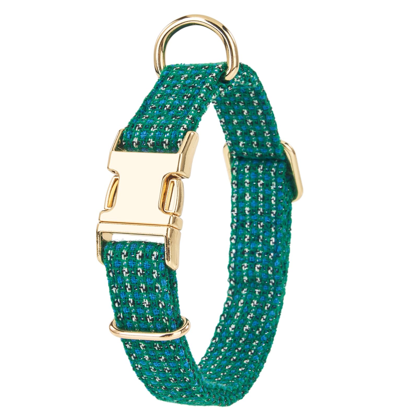 YUDOTE Emerald Green Textured Weave Dog Collar,Gold Buckle for Small Dogs — image 1