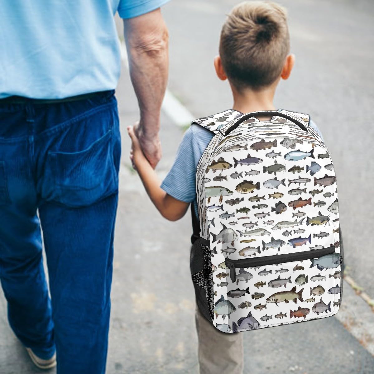 College Bookbag Fish School Bag Business Laptop Backpack Travel Hiking Daypack Large Diaper Bag for Adult Girls Boys