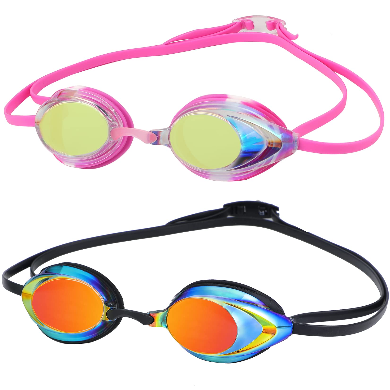 Confezione da 2 occhialini da nuoto Pro con protezione UV anti-appannamento anti-appannamento, leggeri da competizione, per adulti, donne, uomini, ragazzi, bambini