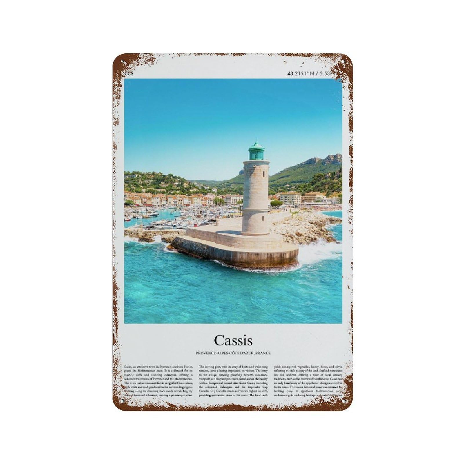 xiaoxiaoshen Cassis Provence-alpes-côte D'azur, France City Scenery Wall Decor Art Metal Tin Poster Modern Home Decor Art Home Bar Shop Decorations Vintage Sign 30x20cm