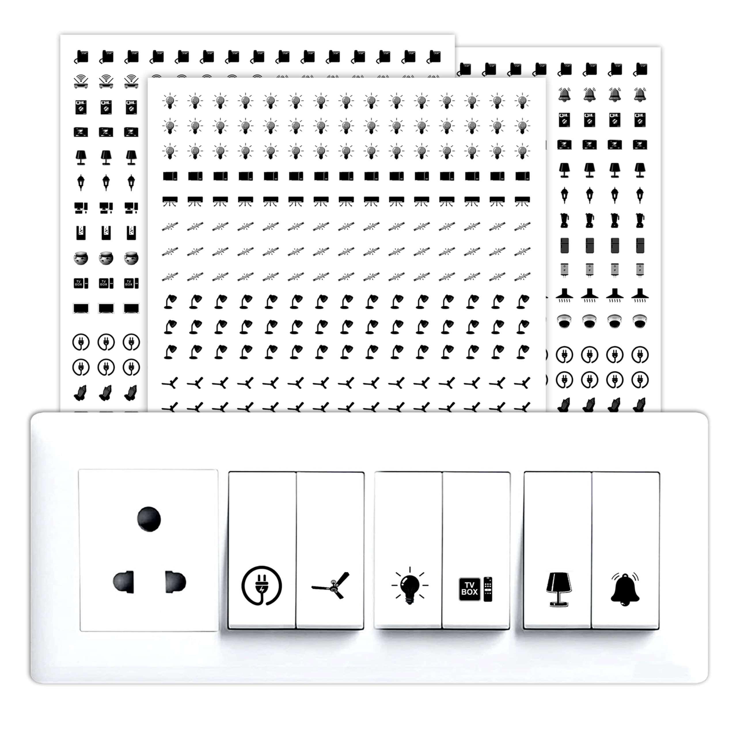 Trueflair Stickers for Switch Board for Home Wall Switches, Contain All Common Switch Stickers (Transparent Black & White)
