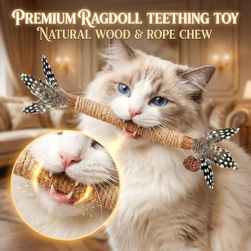Miniatura 4 de Juguetes para Gatos, Paquete de 3 Juguetes de Pluma de Gato Silvervine Palito Masticable para Gatitos Golosina de Hierba Gatera para Limpiar Dientes