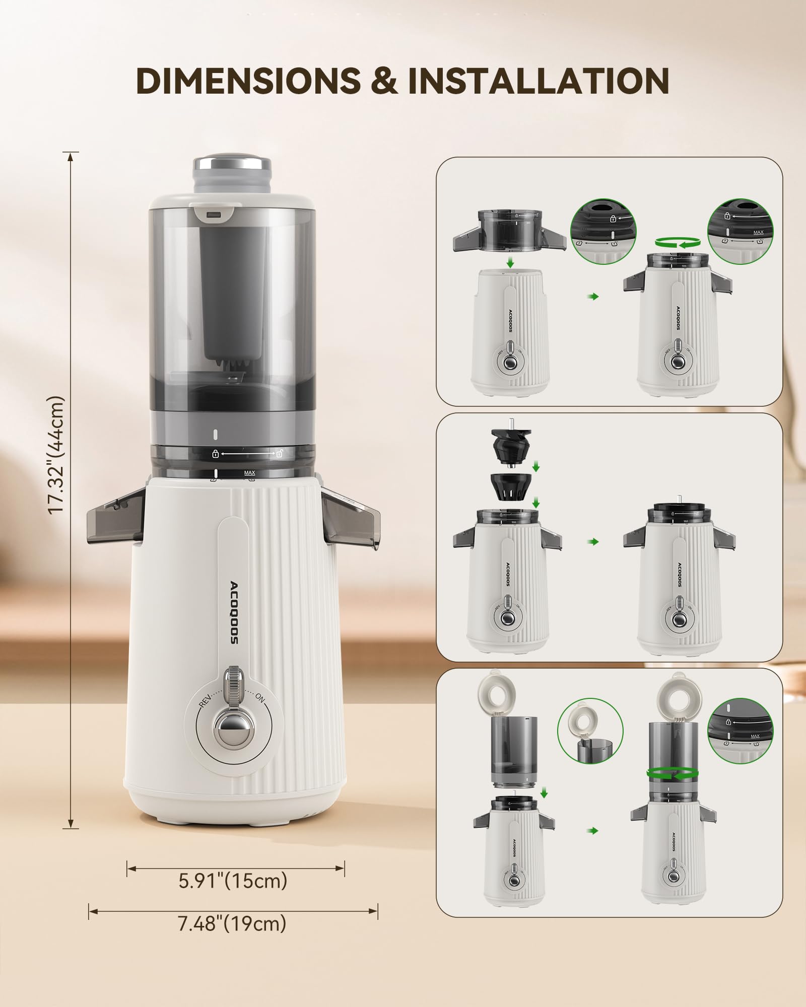 ACOQOOS Juicer Machines, Juicers Whole Fruit and Vegetable with