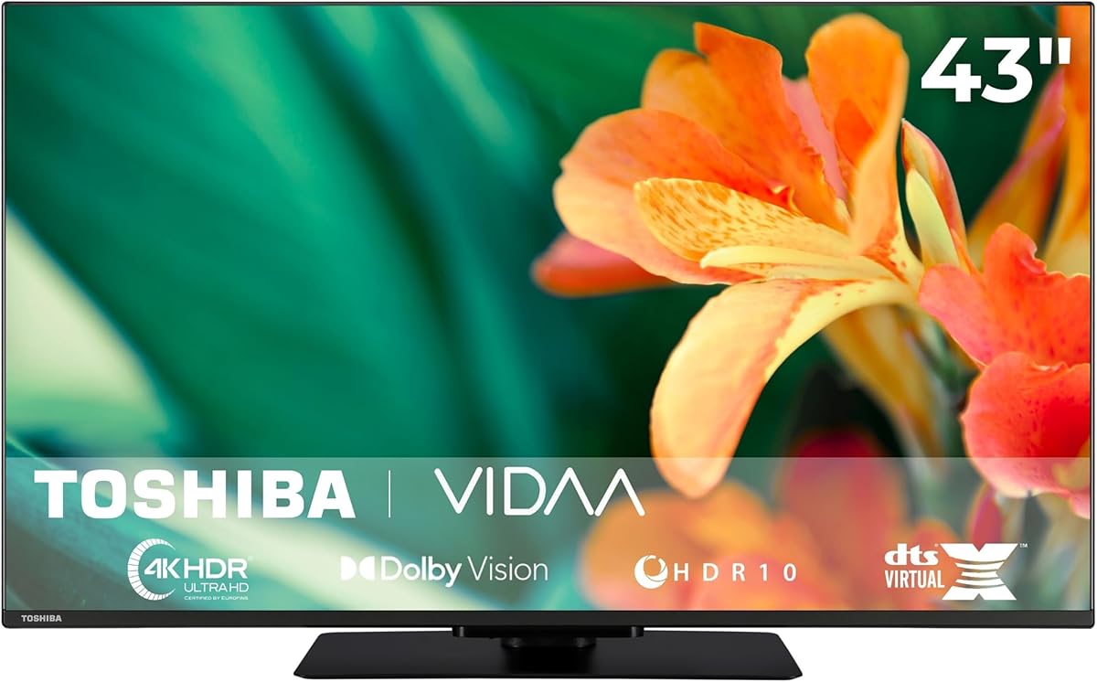 TOSHIBA Fernseher 43 Zoll Smart TV VIDAA 4K UHD Fernseher Dolby Vision HDR Smart TV mit Triple-Tuner, LED TV 43UV3463DA