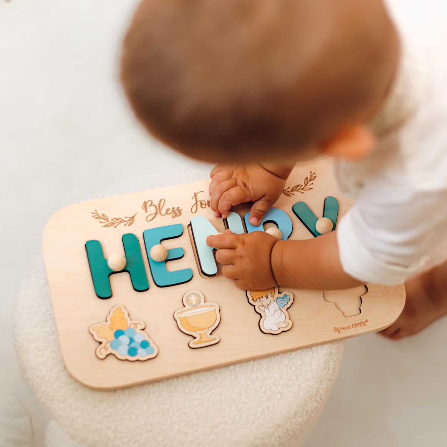 Christening Gift for Kids, Baptism Boy Gift, Keepsake Dedication Board, Newborn Gift, Religious Puzzle, Baby Christening Gift for Godson