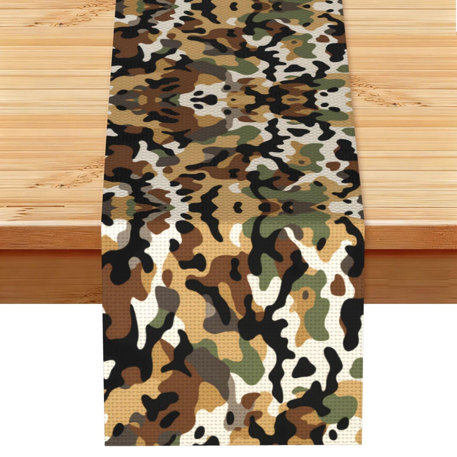 Earthy Tan Beige Camo Printed Table Runner 13 x 72, Wrinkle Resistant Decor for Dining Table Coffee Table Fireplace