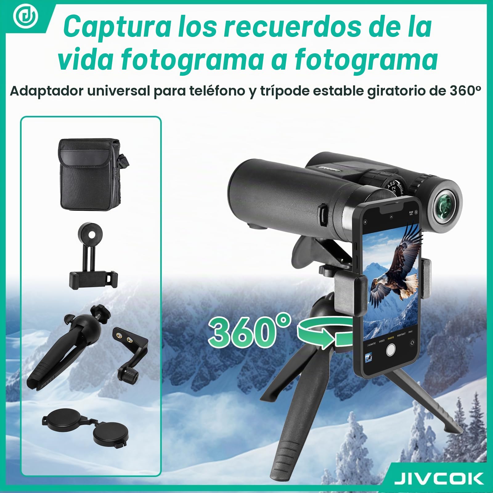 Prismáticos de 30 x 52 pulgadas para adultos, prismáticos HD de alta potencia con adaptador de teléfono y trípode, telescopio impermeable y de visión grande para observación de aves, caza, observación