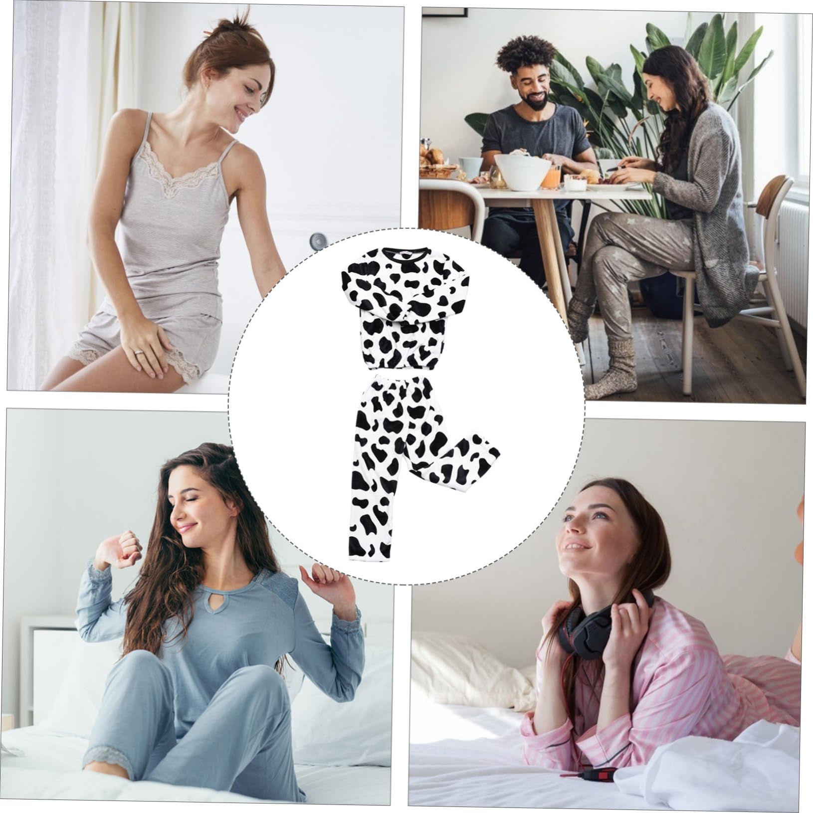 ORFOFE Flanell Schlafanzug Satz L mit Kuhmuster für Mädchen und Damen | Langarm Design, Bequem und Superweich, für Herbst und Winter, Freizeit Pyjama