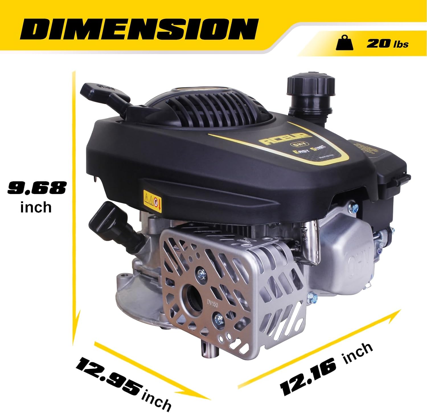 Aceup Energy Gas Engine Vertical Shaft, 4.4HP 173cc 4-Stroke OHV Gas Motor with Primer for Lawn Mower, EPA Compliant