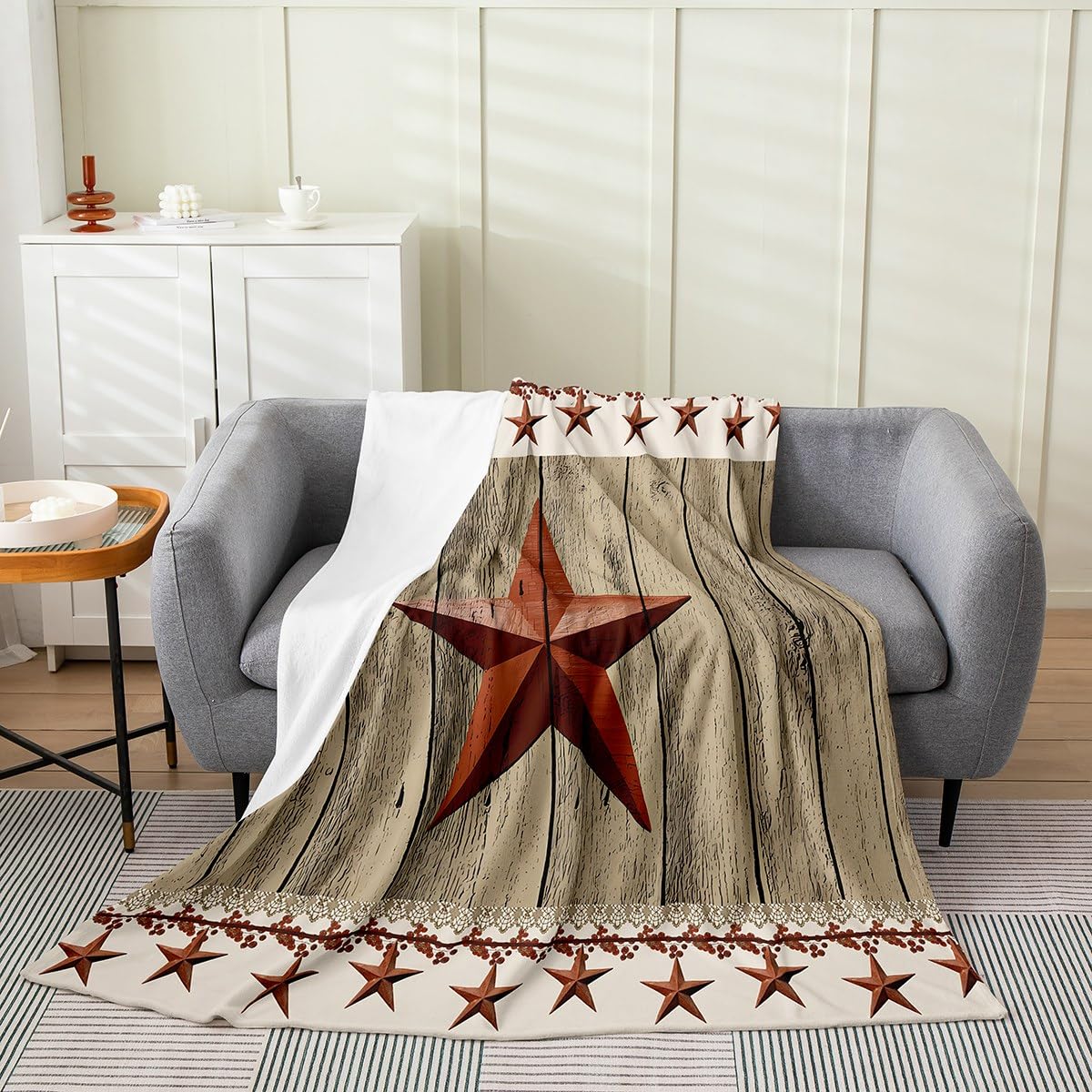 Farmhouse Star Hooks Country Vintage Rustic Wooden Coperta da Tiro Coperta Leggera Calda Plaid per Campeggio Quattro Stagioni Uomini 150x200cm