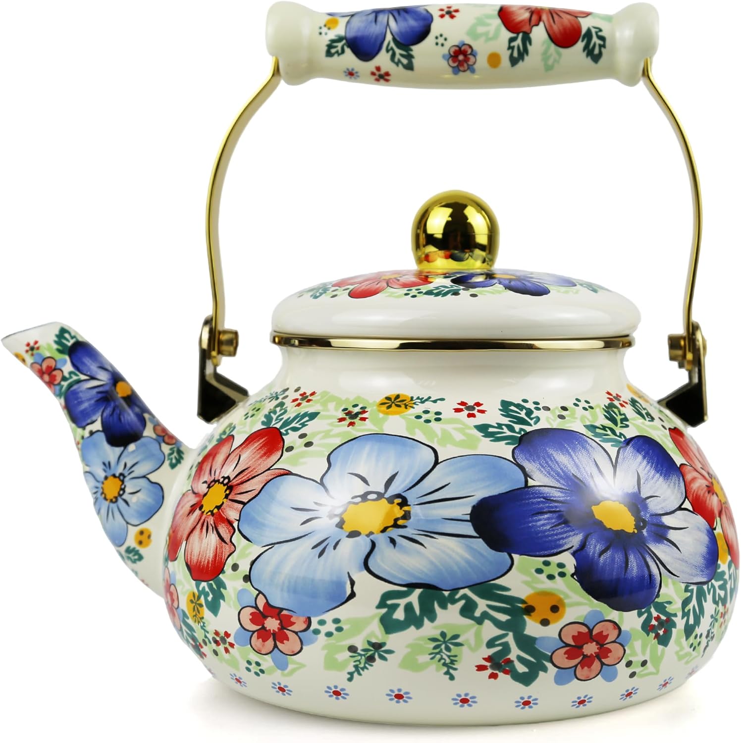 2.5L Enamel Tea Kettle, Bohemia Blue Flower Stovetop Teapot, Stylish Retro Steel Enamel Hot Water Kettle, Retro Classic Design Ideal Home Decor/Christmas Gift