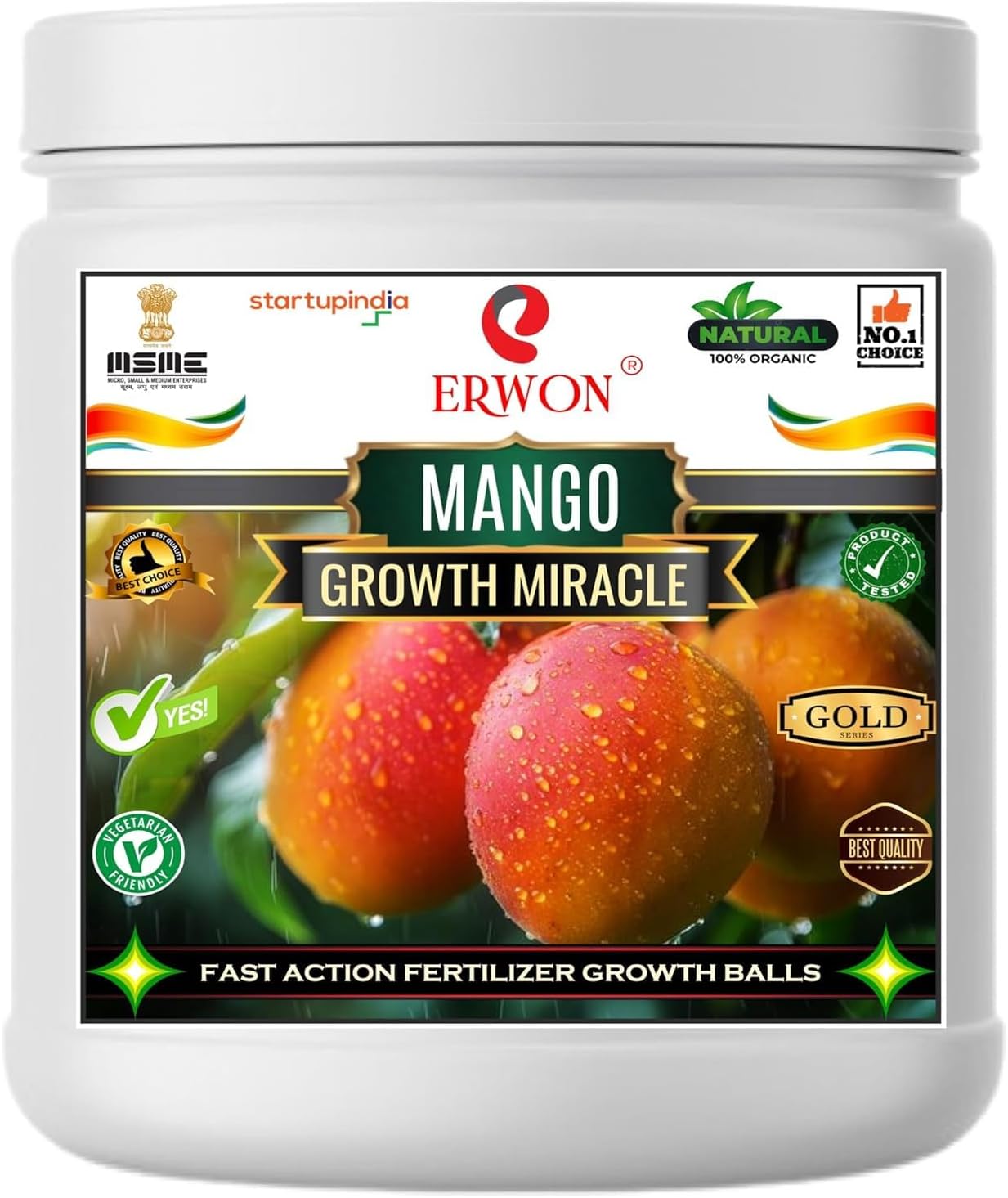 Erwon® Mango GROWTH MIRACLE Fertilizer, Fast Action Organic Granules for rapid Growth and Heavy Flowering and Bigger Fruits. (900 gm)