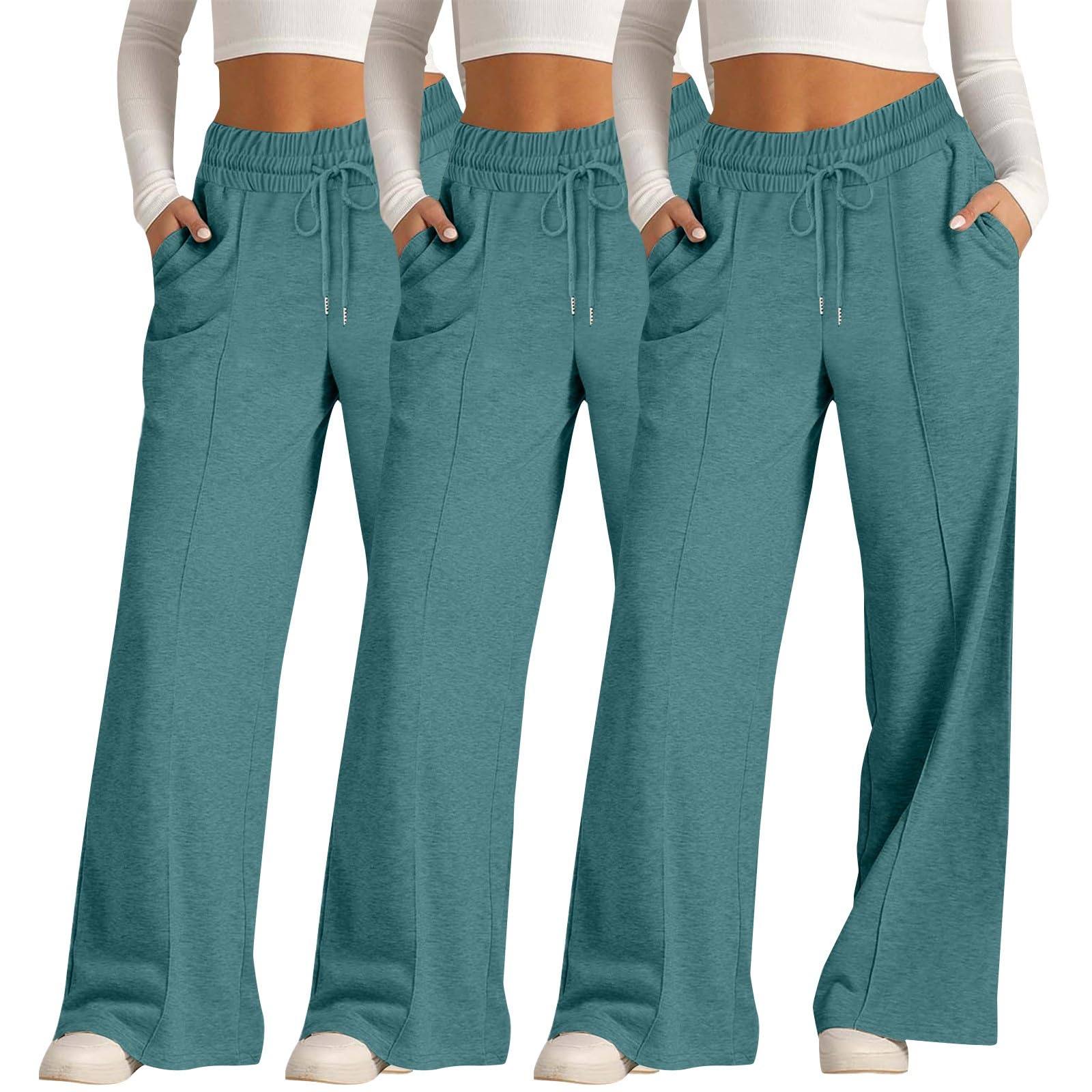 Pantalones de chándal para mujer, holgados, 3 unidades: pantalones de deporte de cintura alta, pantalones de yoga, cintura elástica, pantalones de sudadera, pantalones ligeros de tela suave