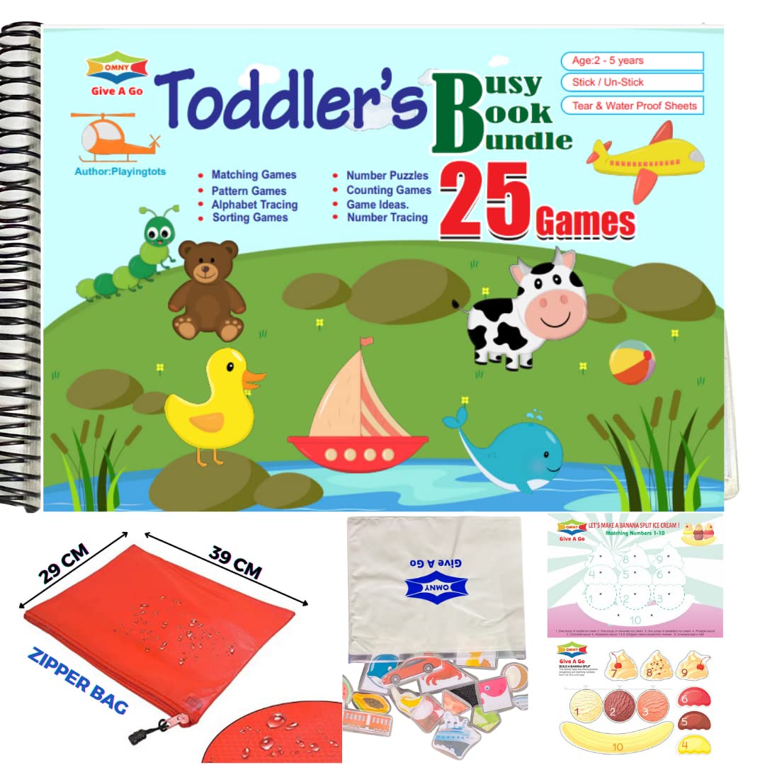Buy OMNY Toddler Busy Book Activity Binder For Kids, Early Learning  Montessori Book covers Kindergarten Curriculum, 25 in 1 Interactive Busy  Book for Children Age 2 to 5 Years, Laminated Sheets with