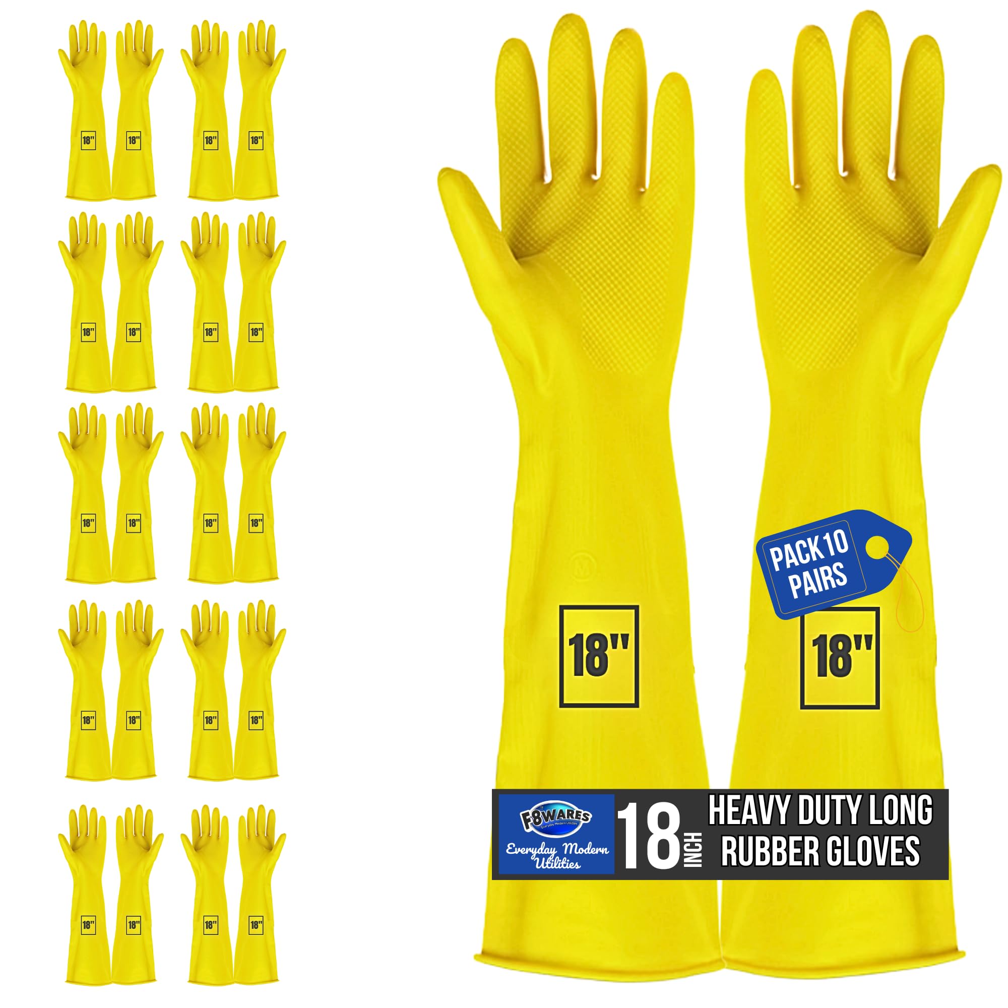 F8WARES 10 Pairs 18inch Long Washable Heavy-duty Reusable Dishwashing Kitchen Industrial Gardening Latex Rubber Cleaning Hand Gloves For Men Women (B09P1N7JKY) Amazon Price History, Amazon Price Tracker