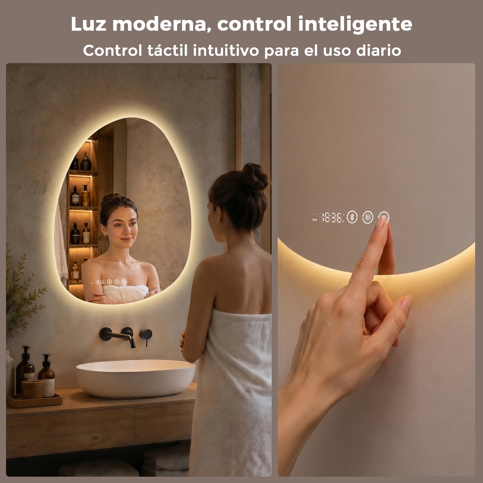 Espejo Baño con Luz LED Asimétrico 75x55 cm Bluetooth