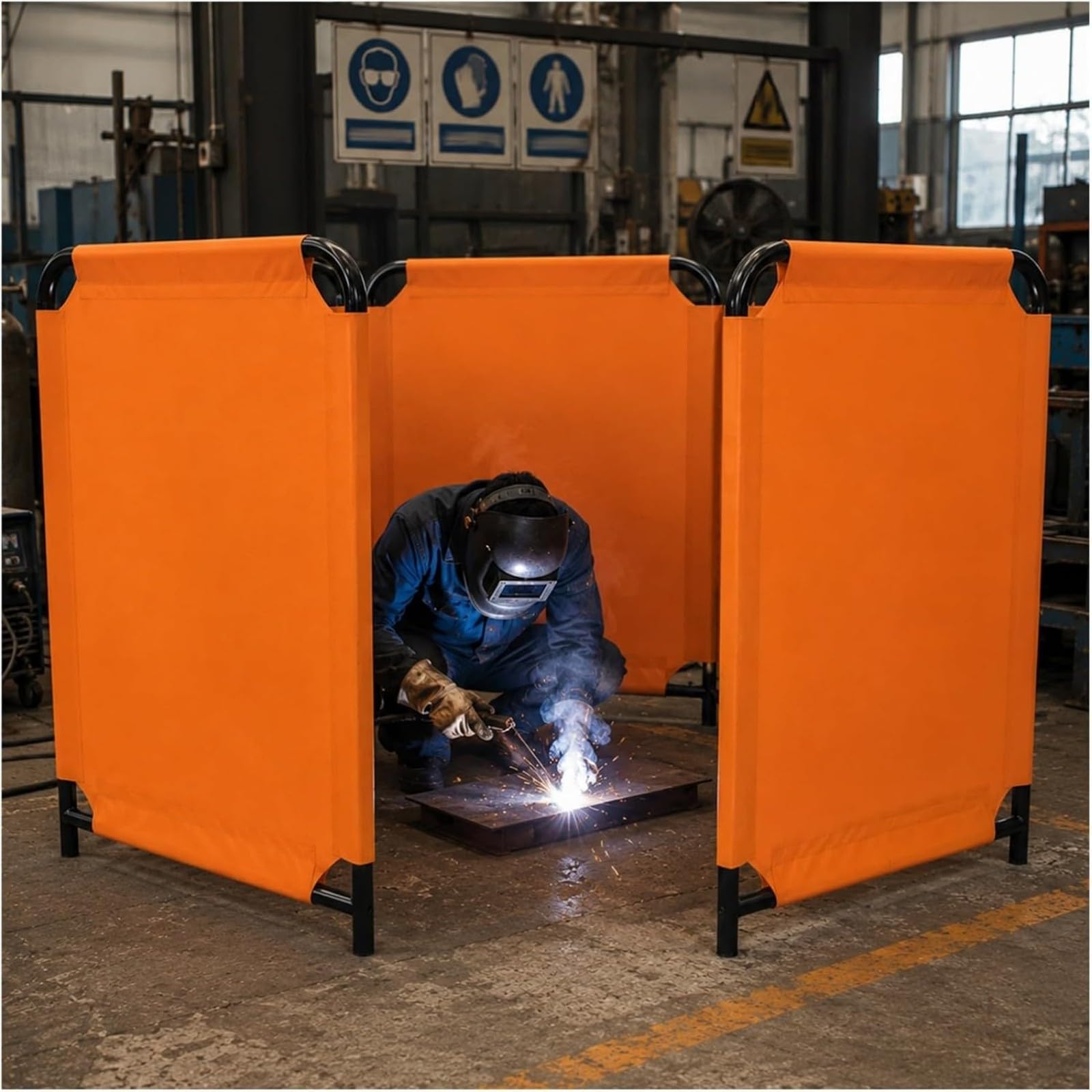 3 Panel Welding Screen with Frame, Portable Welding Curtain Partition, Flame Retardant Welding Safety Barrier for Workshop and Industrial Use (58x120cm/1.9x3.9ft)