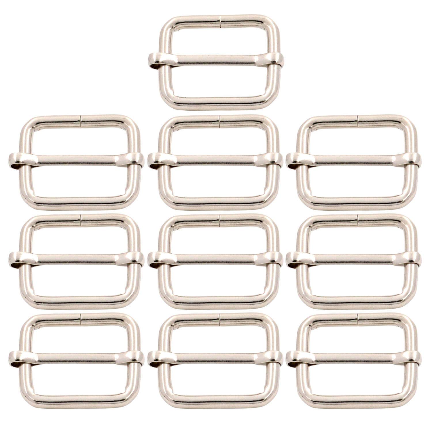 BIKICOCO Metal Slide Adjuster Tri Glide with Movable Center Bar Non Welded 1x0.8 Inch Inside Dimensions Silver Pack of 10