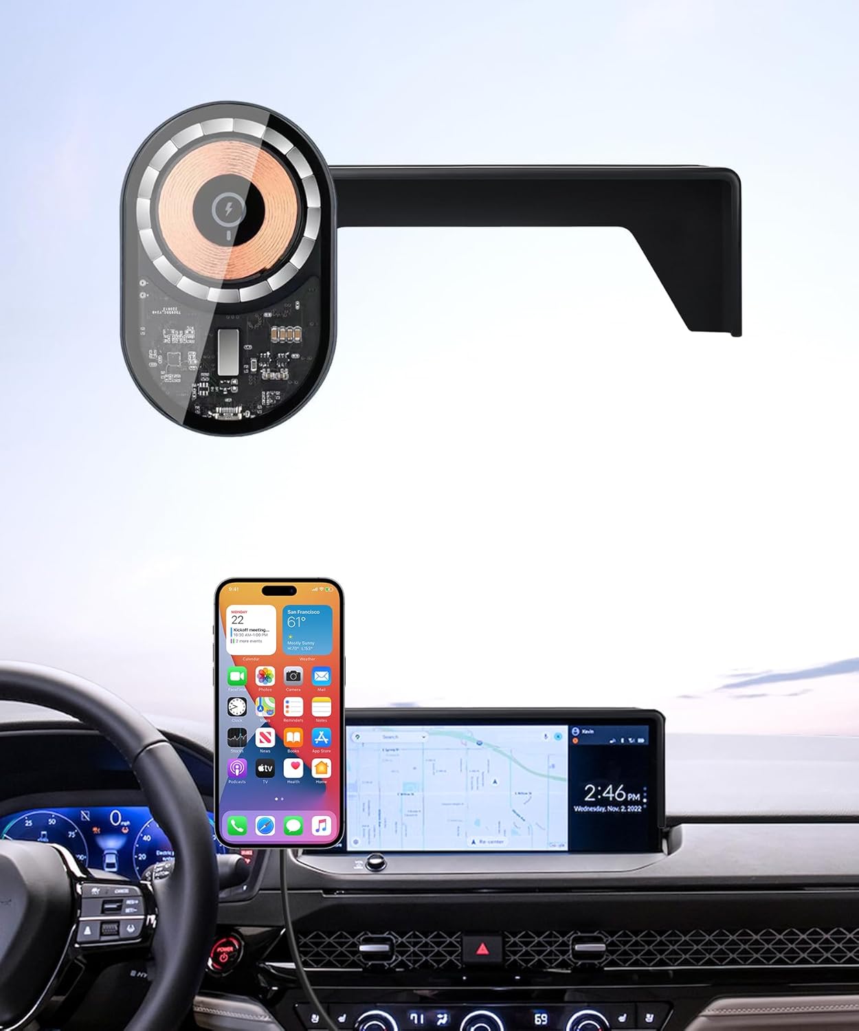 Wireless Charging car Phone Holder for Honda Accord/Hybrid 2023-2026 Accessories 12.3 inch Screen Fixed Clip,360° Rotation car Phone Mount Compatible with MagSafe